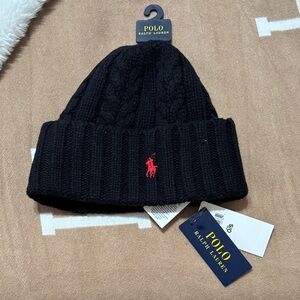 Polo by Ralph Lauren Black Cable Knit Beanie